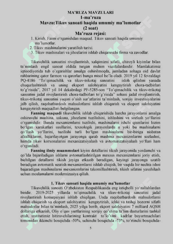 TIKUV BUYUMLARINI ISHLAB CHIQARISH JIHOZLARI 5