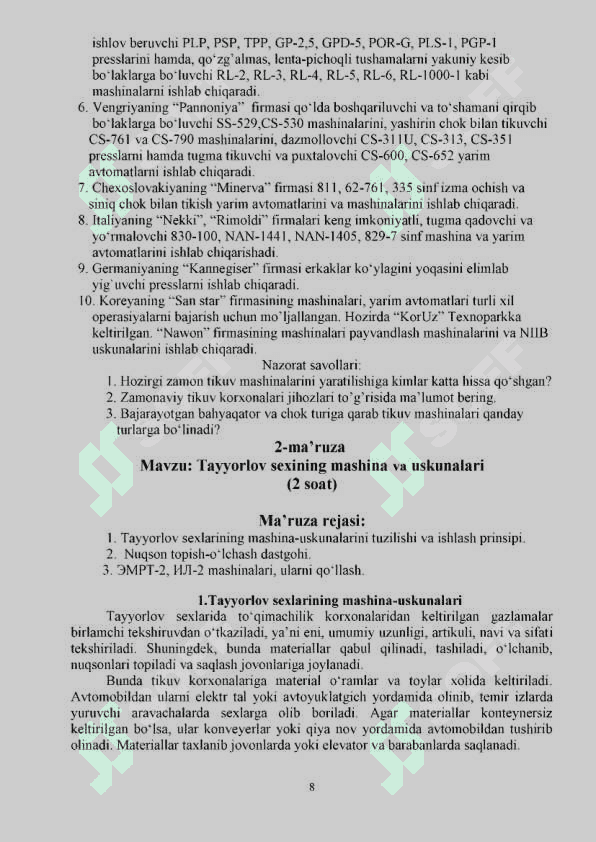 TIKUV BUYUMLARINI ISHLAB CHIQARISH JIHOZLARI 8