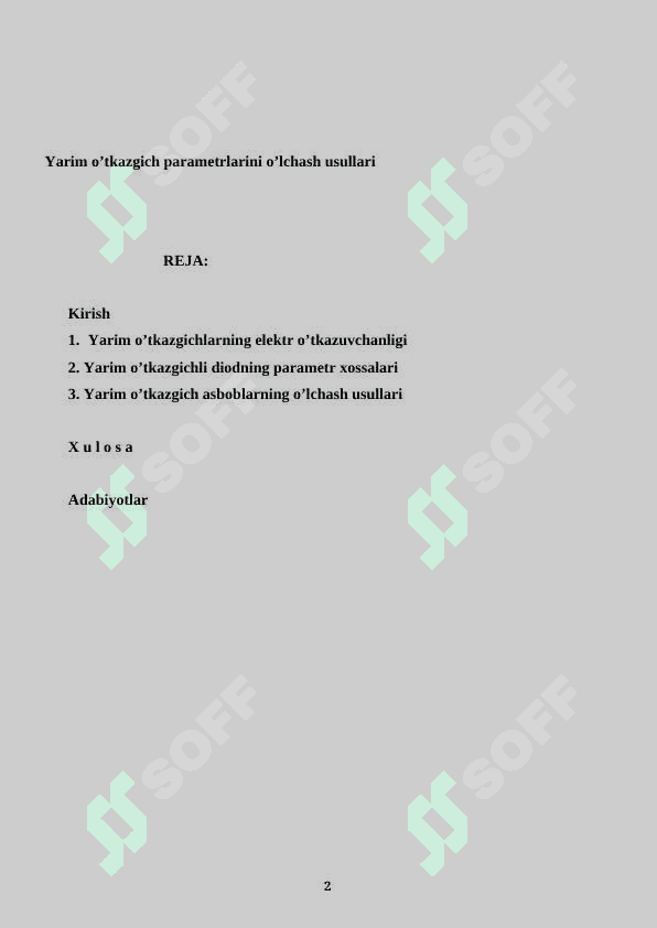 Yarim o’tkazgich parametrlarini o’lchash usullari 2