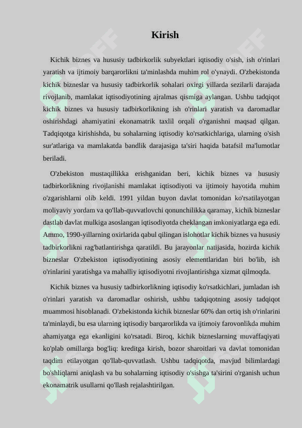AXOLI BANDLIGI VA DAROMADLARINI OSHIRISHDA KICHIK BIZNES VA HUSUSIY TADBIRKORLIK SUBEKTLARI KOʻRSATKICHLARINI EKONAMATRIK TAXLIL QILISH 2