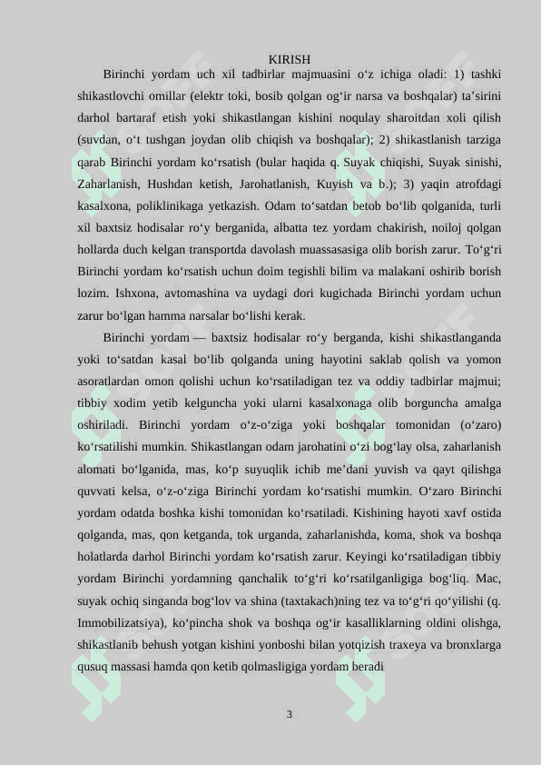 Jarohatlanganda va baxtsiz hodisalarda birinchi tibbiy yordam ko’rsatish qoidalari. 3