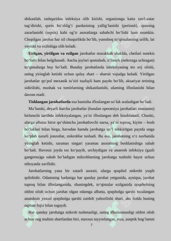 Jarohatlanganda va baxtsiz hodisalarda birinchi tibbiy yordam ko’rsatish qoidalari. 7