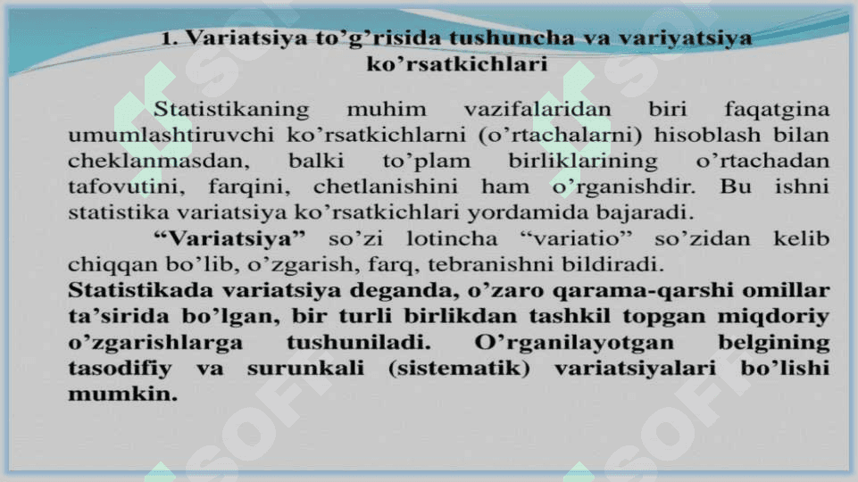 Variatsiyani baholash va dispersion tahlil asoslari 3