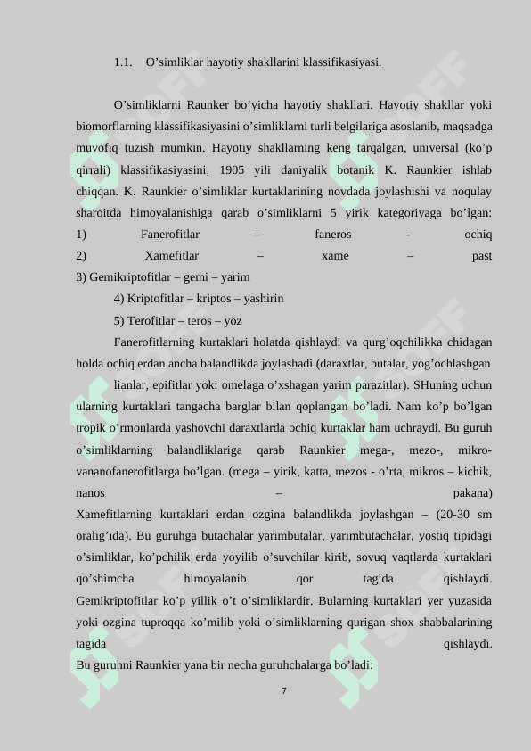 O’simliklarni hayotiy shakllari. 7