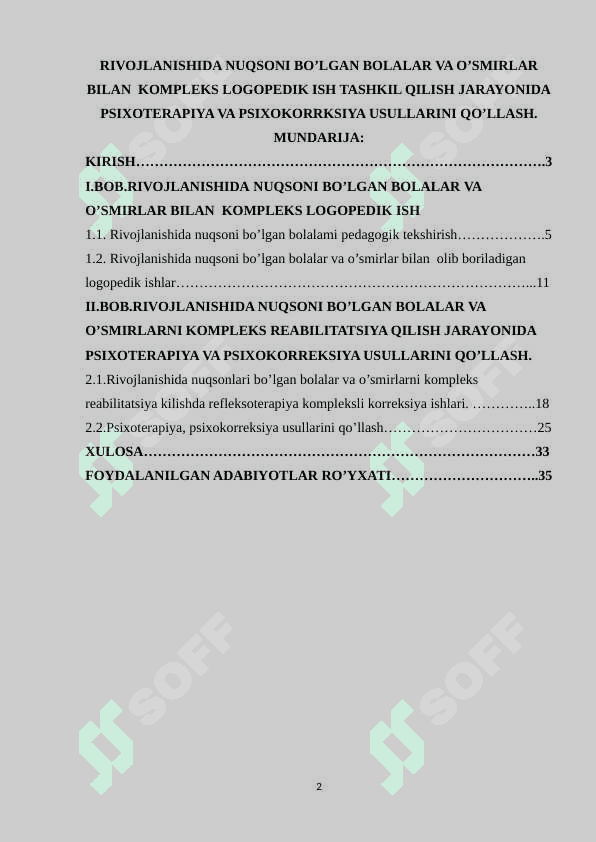 Rivojlanishida nuqsoni bo’lgan bolalar va o’smirlar bilan  kompleks logopedik ish tashkil qilish jarayonida psixoterapiya va psixokorrksiya usullarini qo’llash 2