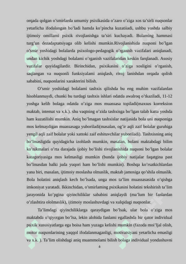 Rivojlanishida nuqsoni bo’lgan bolalar va o’smirlar bilan  kompleks logopedik ish tashkil qilish jarayonida psixoterapiya va psixokorrksiya usullarini qo’llash 6