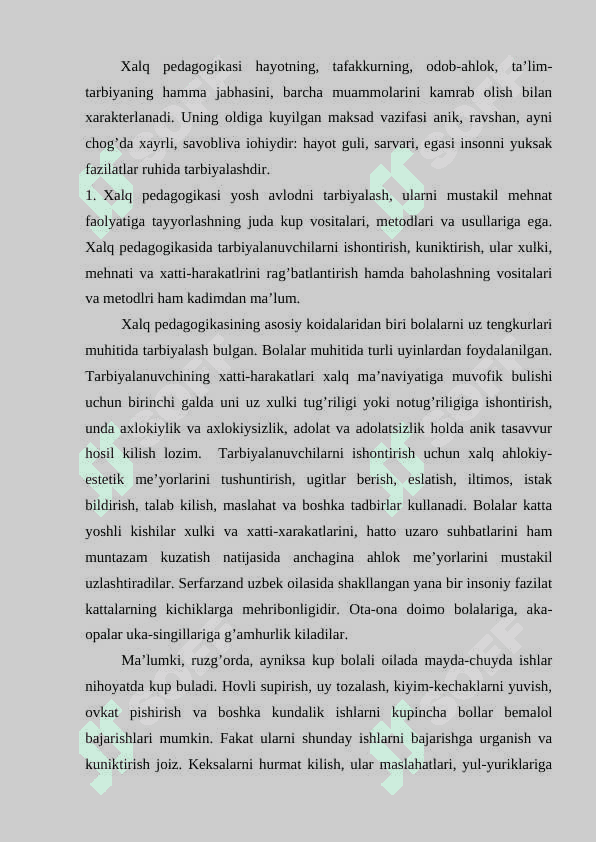 O’zbek xalq pedagogikasining imkoniyatlari va istiqbollariO’zbek xalq pedagogikasining imkoniyatlari va istiqbollari 6