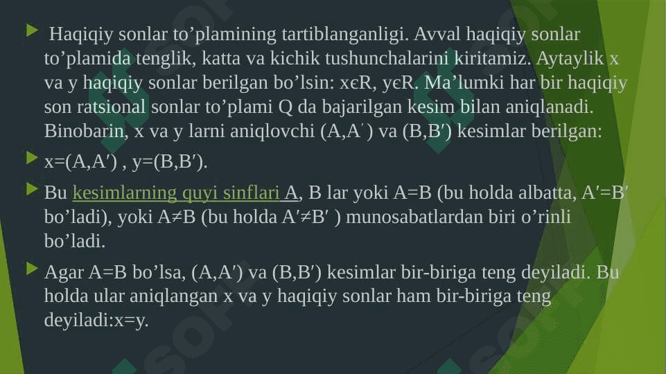 Haqiqiy sonlar ustida arifmetik amallar. Qo'shish qonunlari. 8
