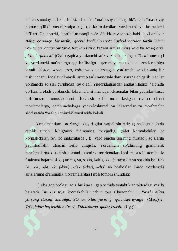 Yordamchi so`zlar va ularning turlari . 7
