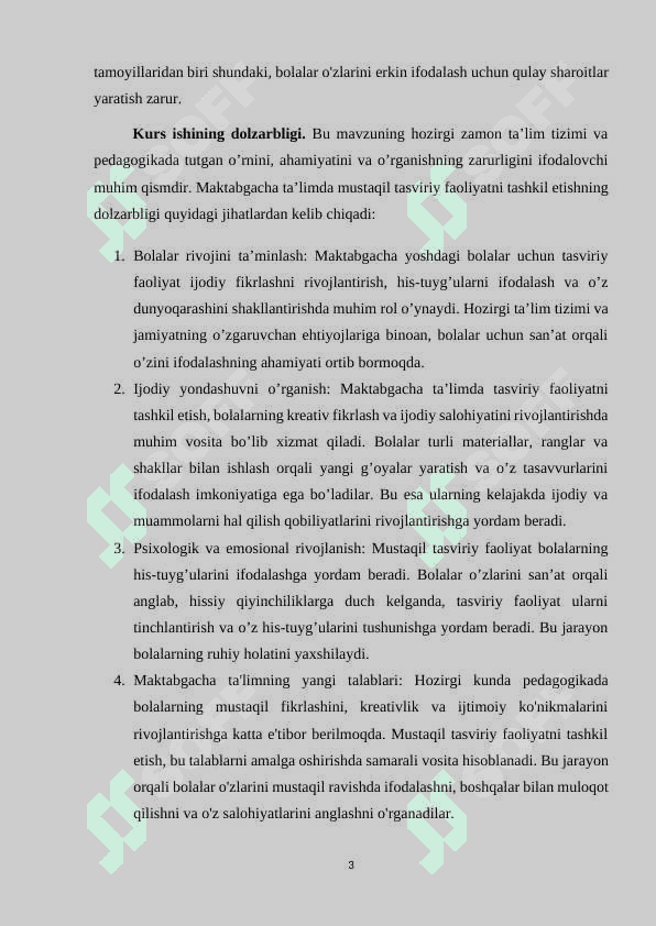 Mustaqil tasviriy faolyatning mazmunini va uni tashkil etish 3
