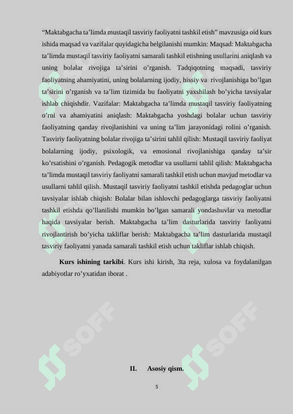 Mustaqil tasviriy faolyatning mazmunini va uni tashkil etish 5
