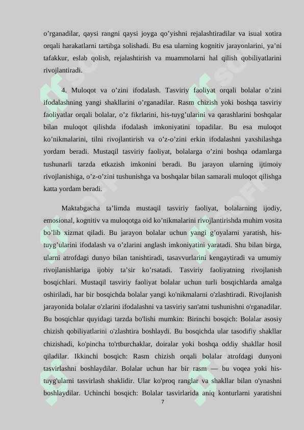 Mustaqil tasviriy faolyatning mazmunini va uni tashkil etish 7