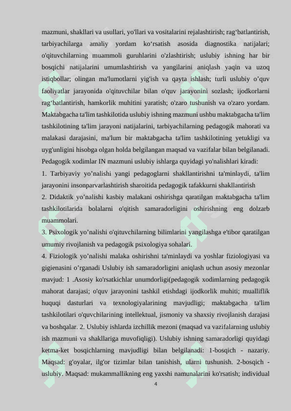 Maktabgacha ta’lim tashkiloti uslubchisi faoliyatini takomillashtirish yo’llari 4