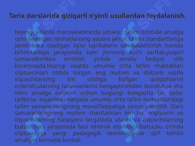 tarix darslarini samaradorligini oshirish 2
