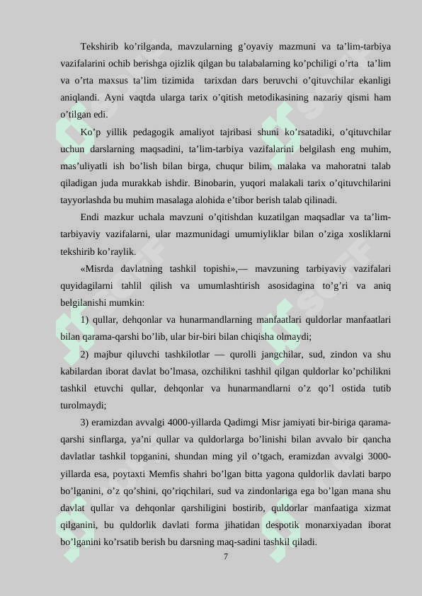 Umumtaʼlim maktablarida tarix darslari tuzilishi va mazmuni 7