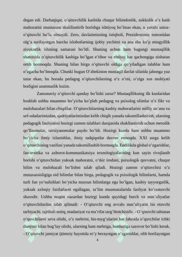 O’QITUVCHINING DARSGA TAYYORGARLIK BOSQICHLARI 4
