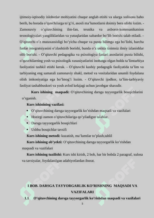 O’QITUVCHINING DARSGA TAYYORGARLIK BOSQICHLARI 5