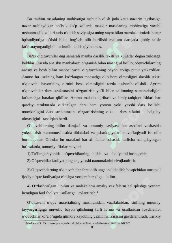 O’QITUVCHINING DARSGA TAYYORGARLIK BOSQICHLARI 8