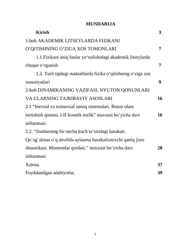 Fizika va astronomiya o’qitishni loyihalashtirish 1