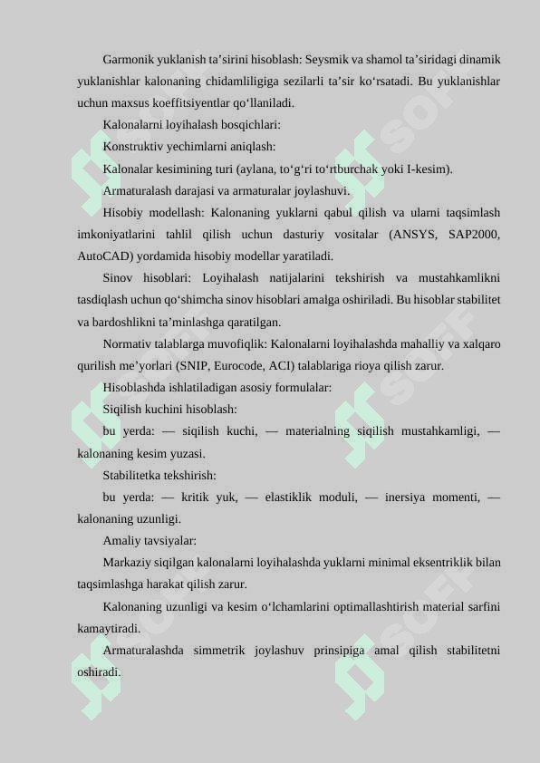 Yig'ma markaziy siqilgan kalonalarni hisoblash va loyihalash 3
