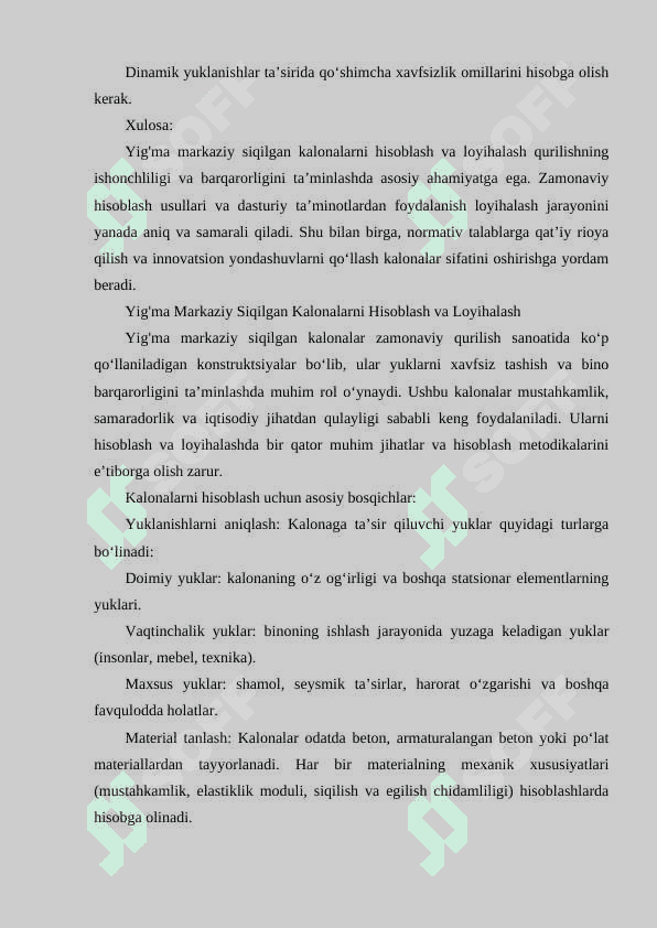Yig'ma markaziy siqilgan kalonalarni hisoblash va loyihalash 4