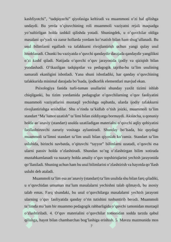 TARIX DARSLARIGA QO’YILADIGAN DIDAKTIK TALABLAR 7