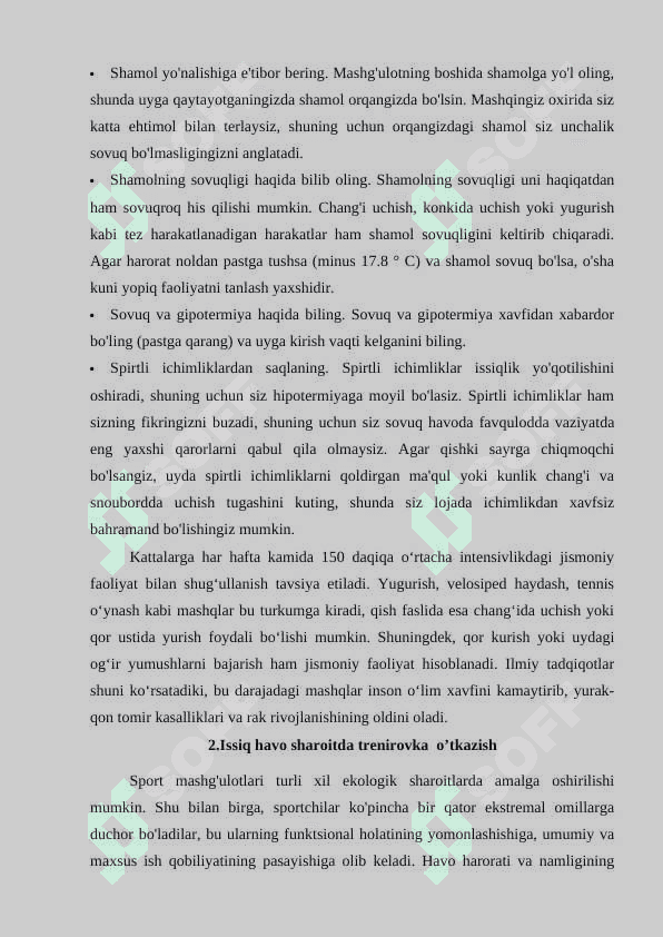 Sovuq va issiq havo sharoitda trenirovka va musobaqa 8