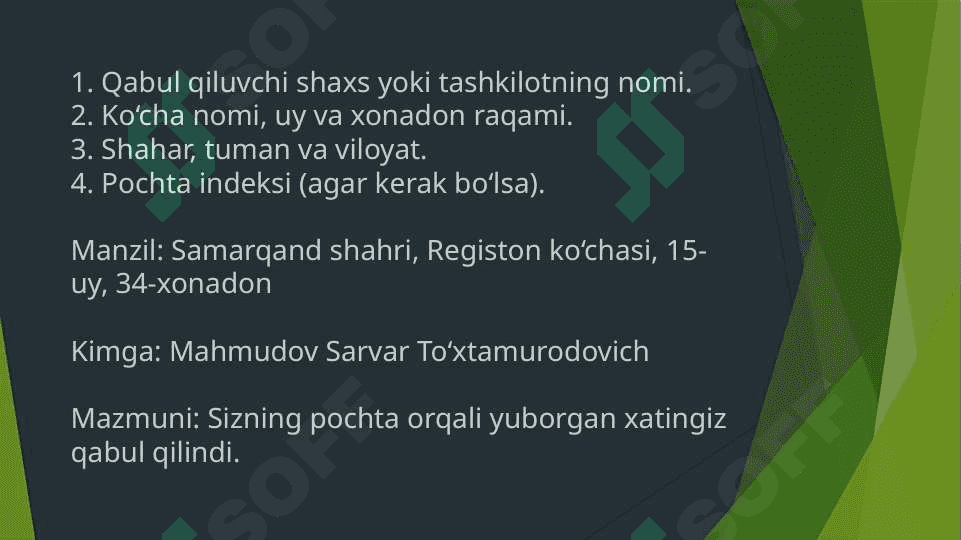 Manzil taklifnoma,telegramma,telefonogrammaning yozilish tartibi 3