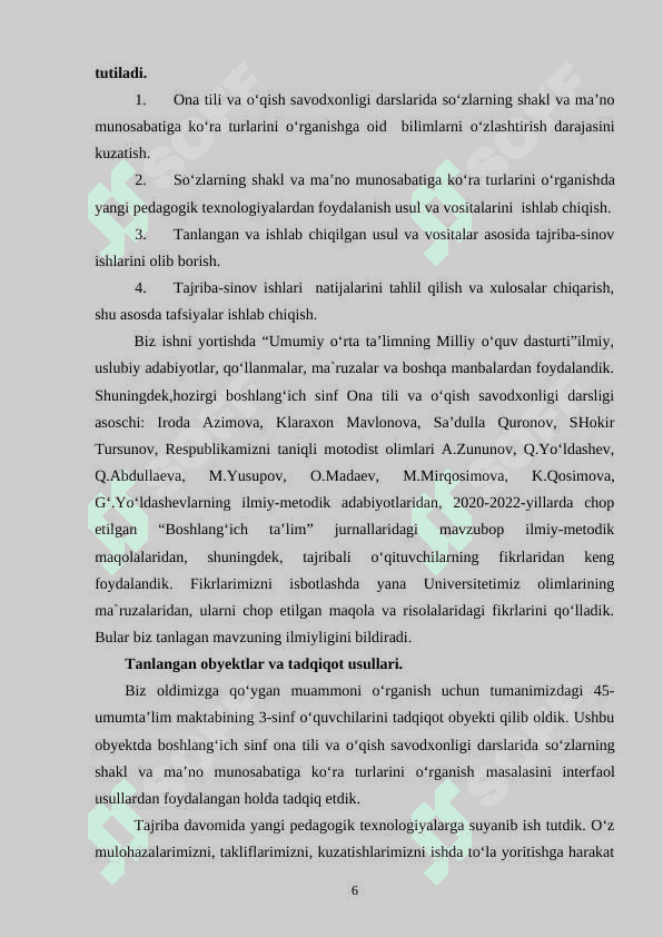BОSHLANG‘ICH SINF ОNA TILI VA О‘QISH SAVОDXОNLIGI DARSLARIDA SО‘ZLARNING SHAKL VA MA’NО MUNОSABATIGA KО‘RA TURLARINI О‘RGANISHNING О‘ZIGA XОS XUSUSIYATLARI 6