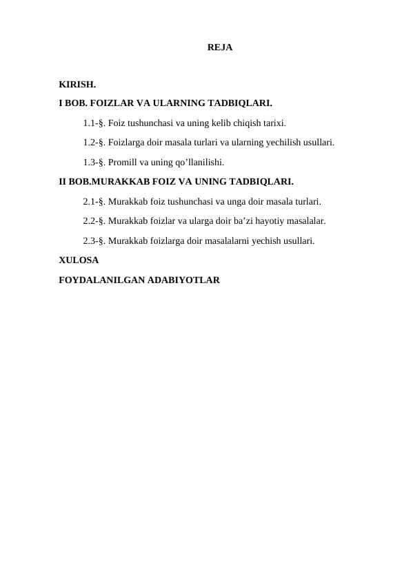 Foizlar va uni o’qitish metodikasi 1