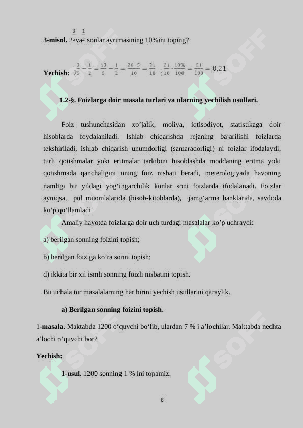 Foizlar va uni o’qitish metodikasi 8