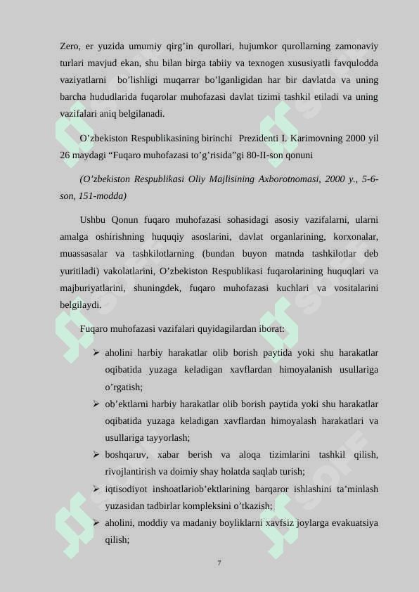 Fuqaro muhofazasining huquqiy asoslari fuqaro muhofazasi borasida 7