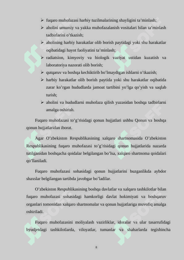 Fuqaro muhofazasining huquqiy asoslari fuqaro muhofazasi borasida 8