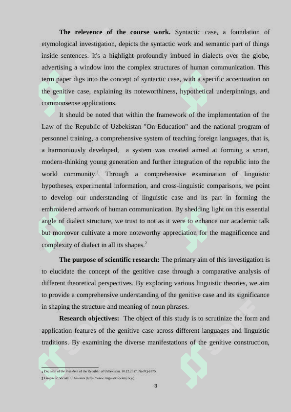 The category of case in nouns, different theories about the category of case.  The form of the genitive case and its application features 3