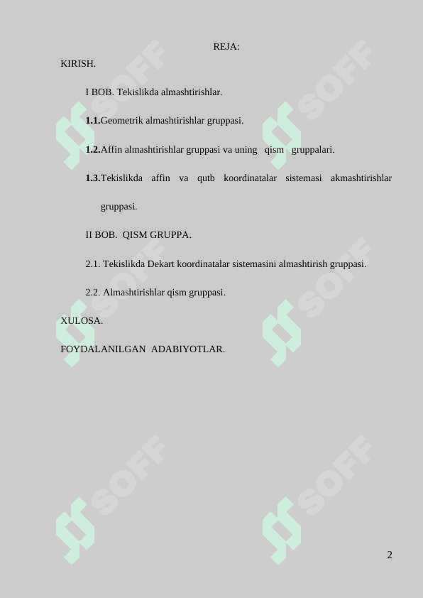 O’xshash almashtirish gruppasi va uning qism gruppasi 2