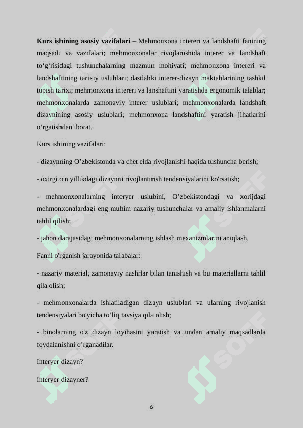 Mehmonxonalar rivojlanishida interyer va lanshaft to`g`risidagi tushunchalarning mazmun va mohiyati 6
