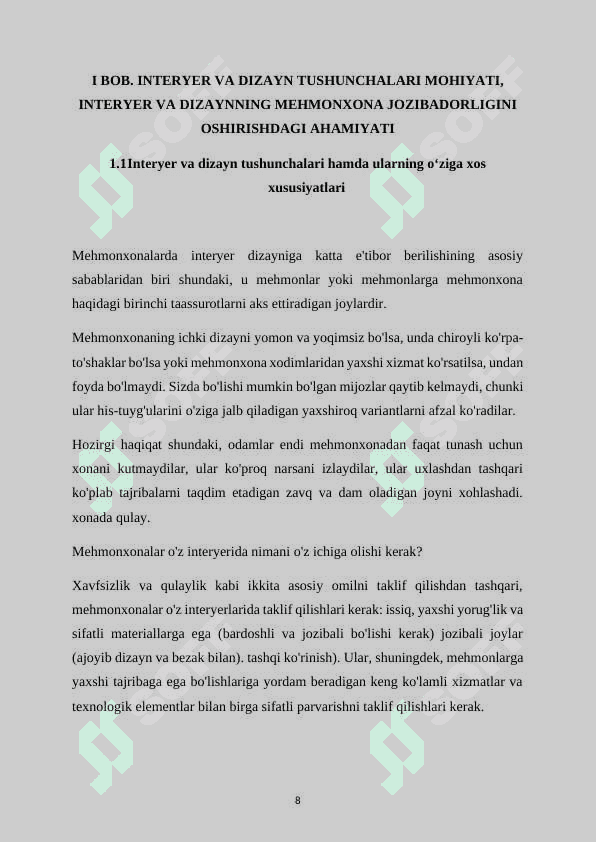 Mehmonxonalar rivojlanishida interyer va lanshaft to`g`risidagi tushunchalarning mazmun va mohiyati 8