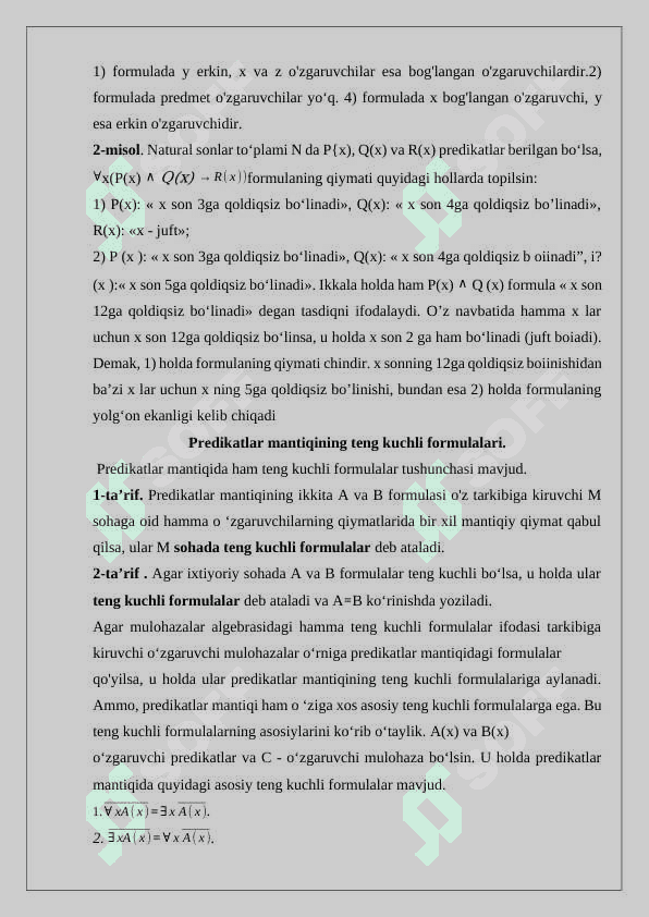 Predikatlar algebrasining formulalari 4