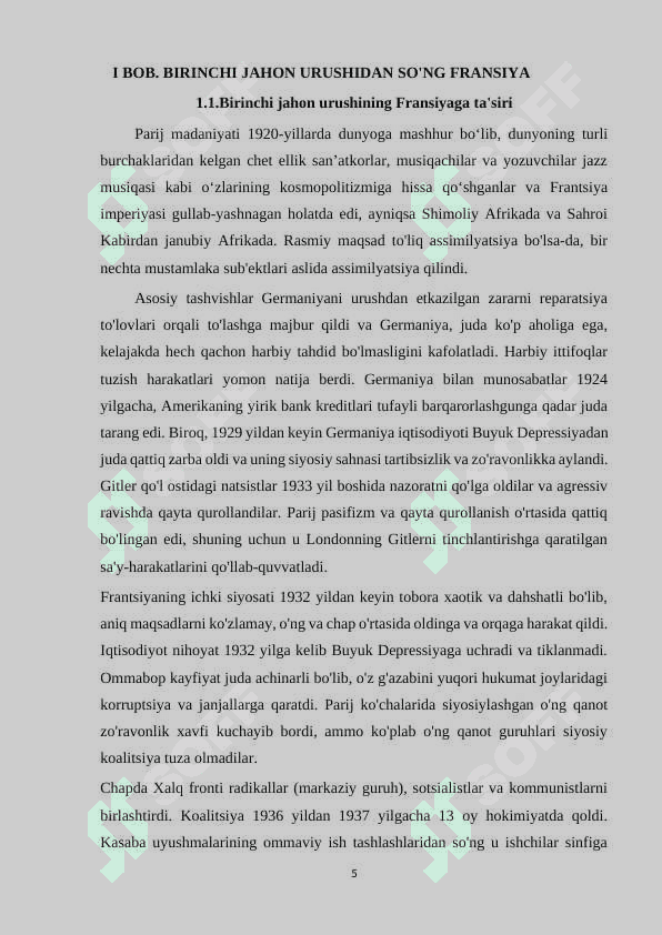 IKKINCHI JAHON URUSHI ARAFASIDA FRANSIYA 5