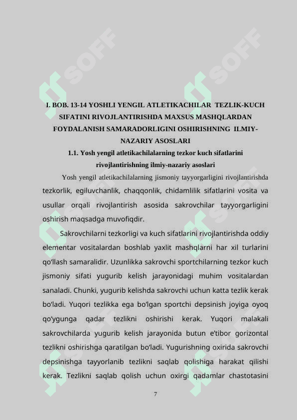 13-14 YOSHLI YENGIL АTLETIKАCHILАR  TEZLIK-KUCH SIFATINI RIVOJLANTIRISHDA MAXSUS MASHQLARDAN FOYDALANISH TEXNOLOGIYALARI 6
