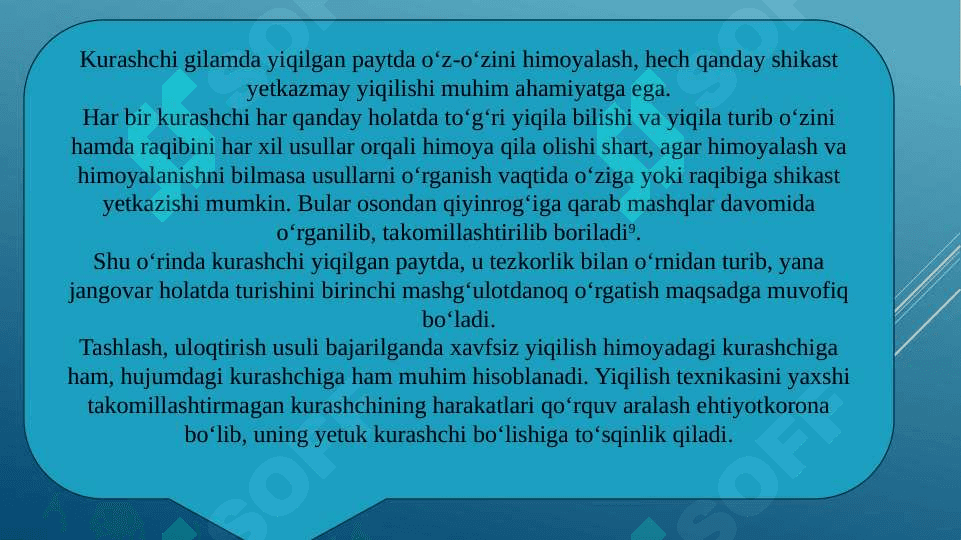 Kurashda oldinga orqaga  va yon tomonlarga yiqilishlar 2