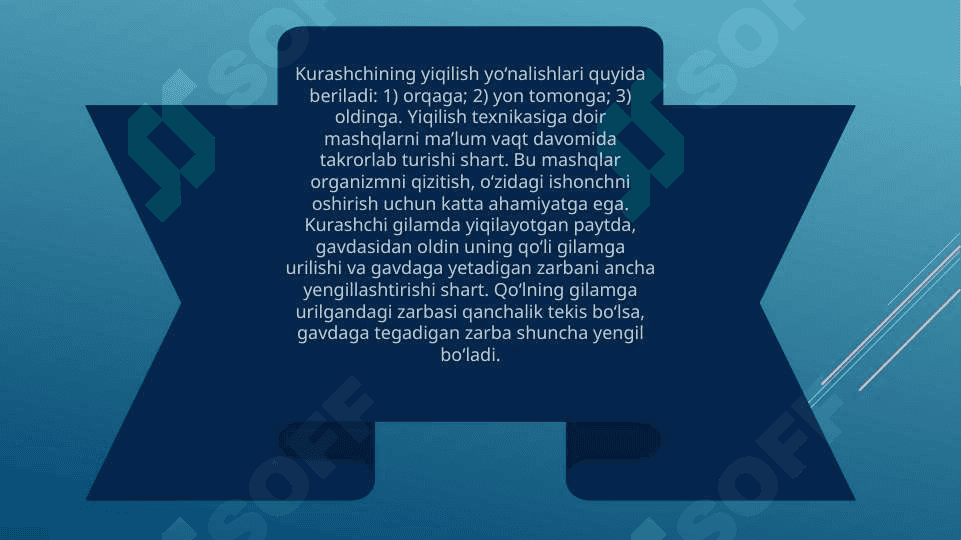 Kurashda oldinga orqaga  va yon tomonlarga yiqilishlar 3