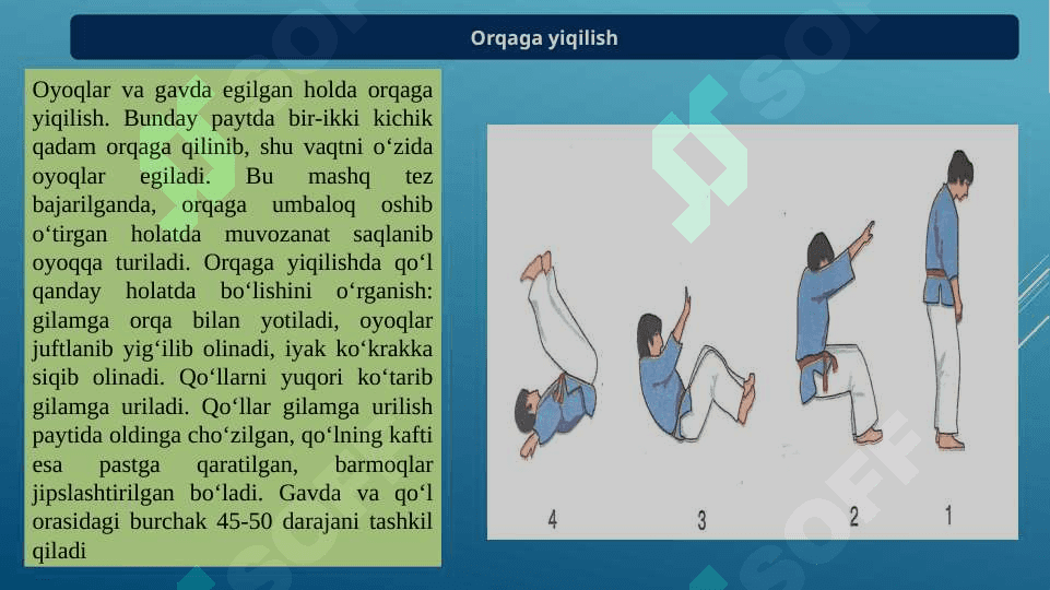 Kurashda oldinga orqaga  va yon tomonlarga yiqilishlar 4