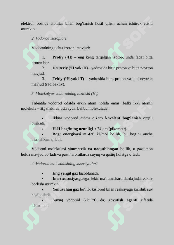 Vodorodning kimyoviy xossalari. METODIK TAVSIYA 5