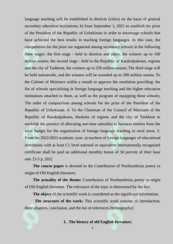 Contribution of Northumbrian poetry to origin of Old English literature. 5