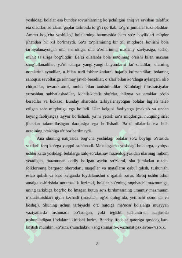 Maktabgacha  yoshdagi bolalar bilan lug‘at ishini olib borishning mazmuni 8