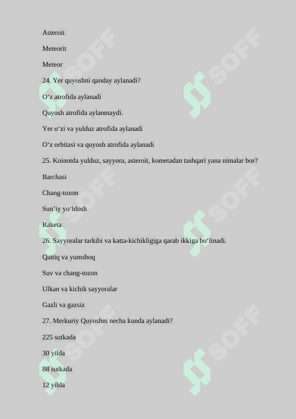 Tabiiy fanlar nazariyasidan testlar 6