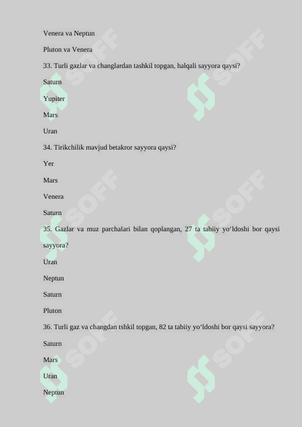 Tabiiy fanlar nazariyasidan testlar 8