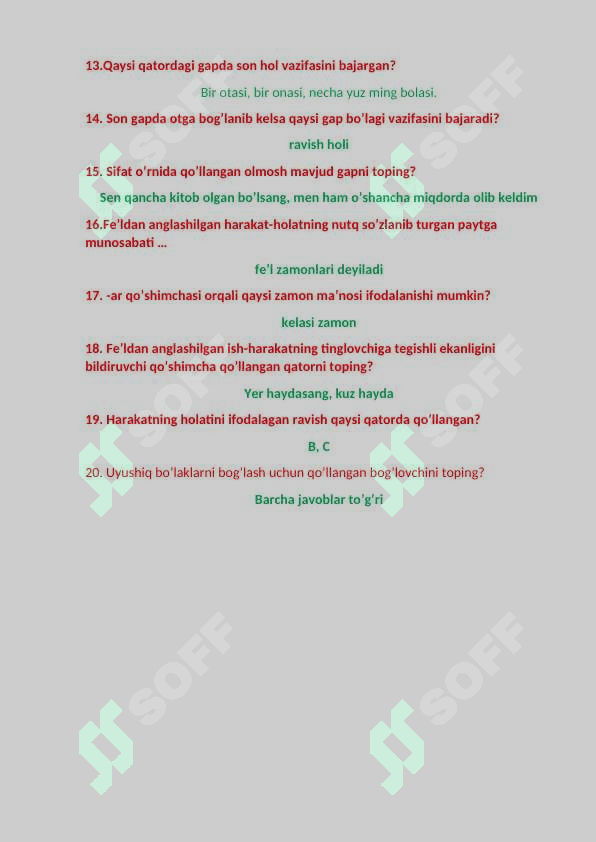 Ona tili savodxonligi DAN savollar javobi bilan 2
