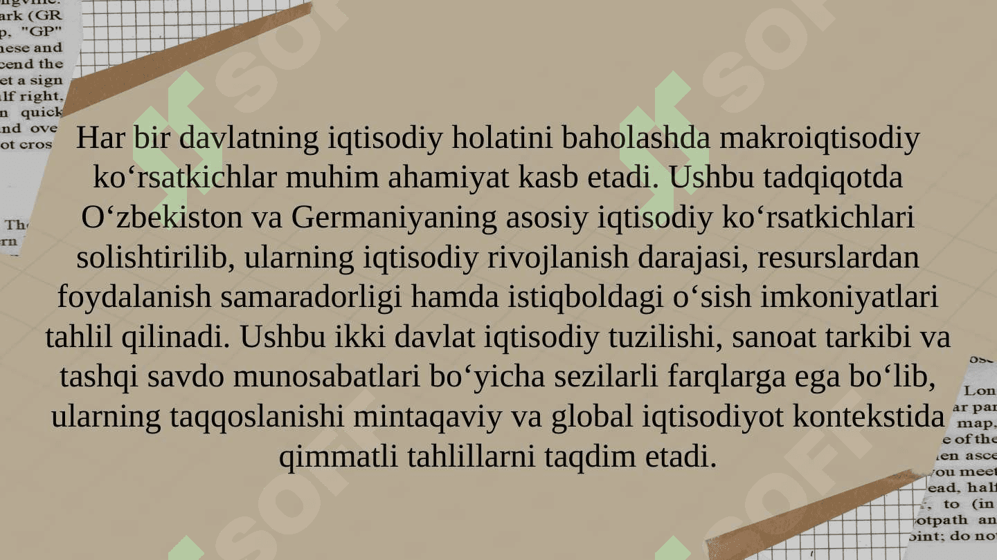Germaniya iqtisodiyoti va moliya tizimini O'zbekiston iqtisodiyoti va moliya tizimi bilan solishtirish 2